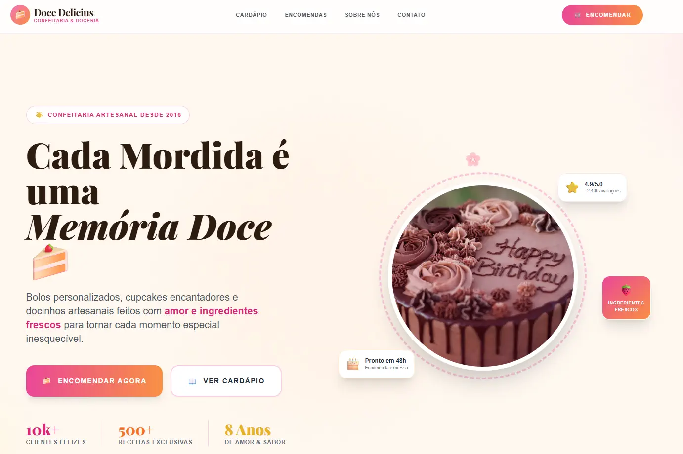 Modelo de landing page para escritórios de Docerias e Confeitarias