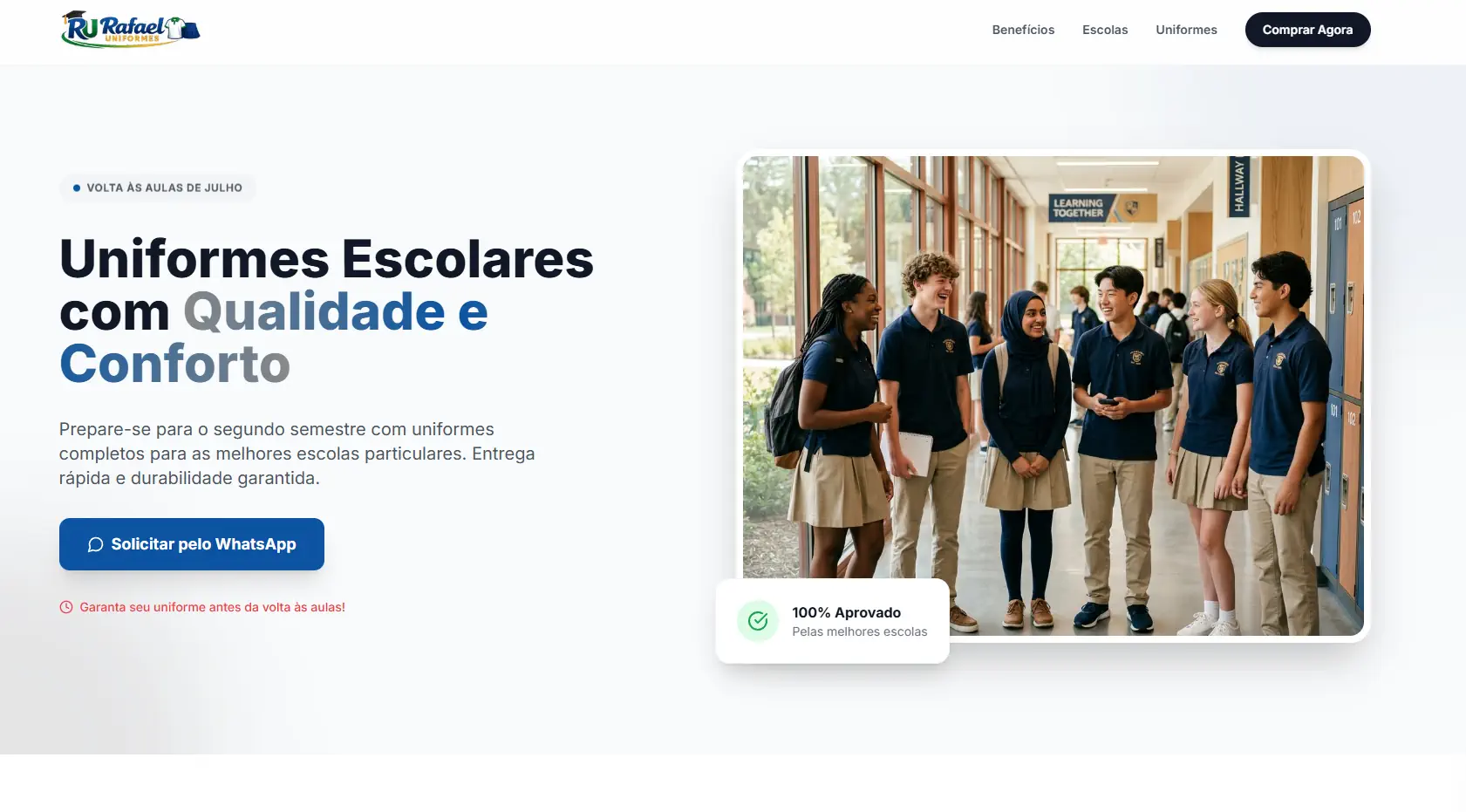 Modelo de landing page para loja de uniformes corporativos e escolares